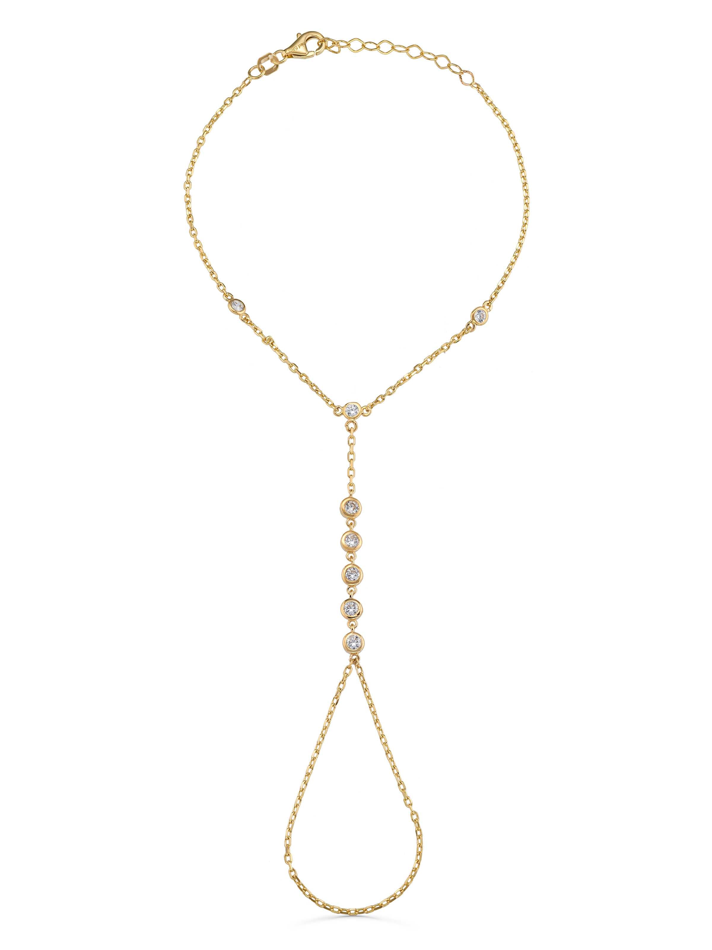 Single Chain Minimal Stone Hand Chain in 14K Gold by Elef Jewelry