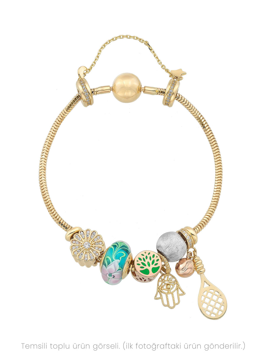 Tennis Racket & Ball Charm in 14K Gold