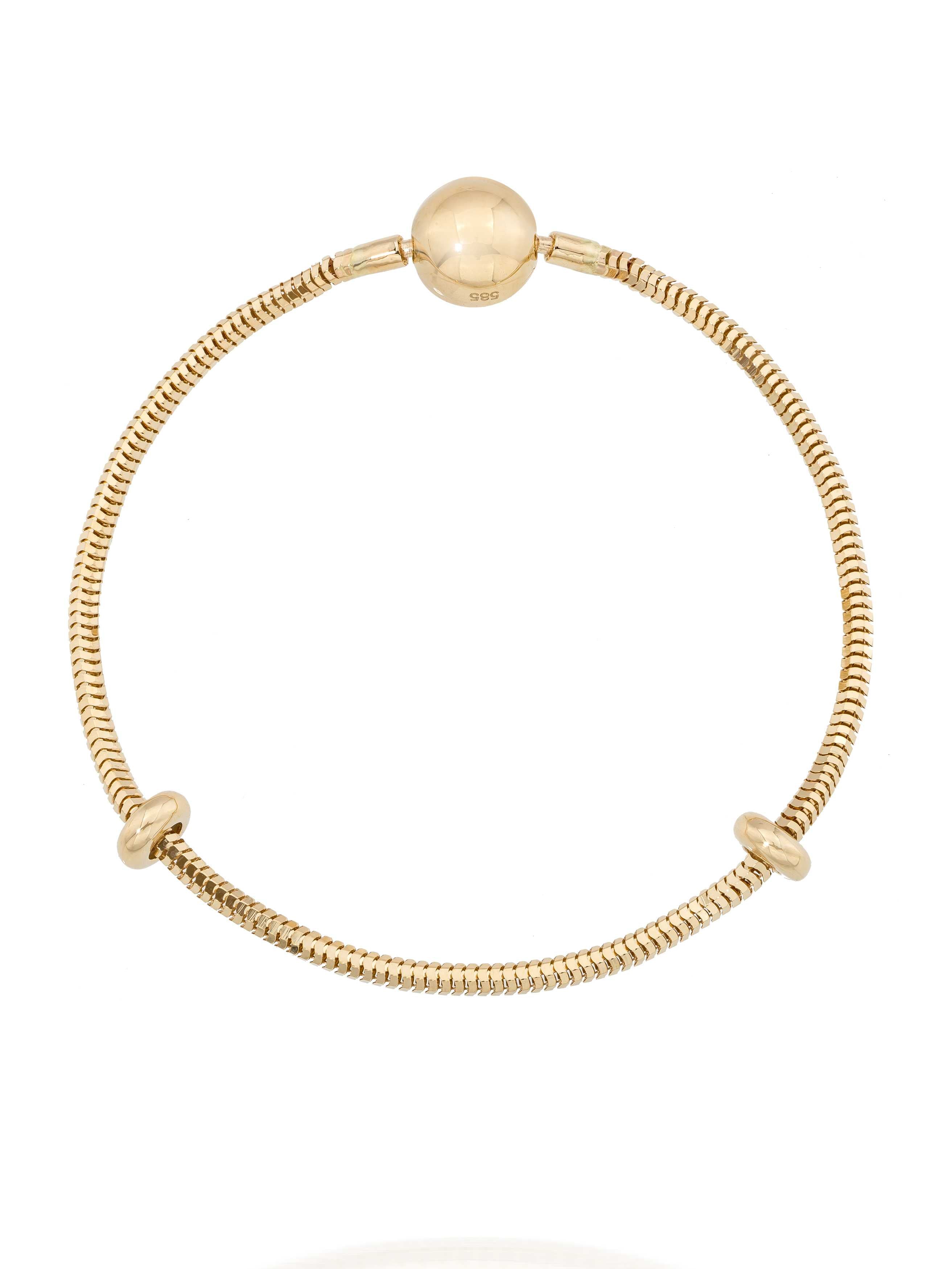 Snake Chain Charm With Ball Clasp Bracelet in 14K Gold by Elef Jewelry