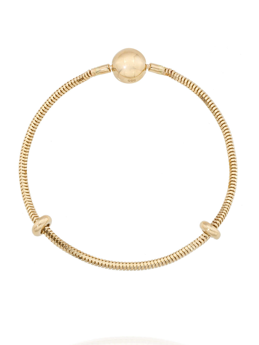 Snake Chain Charm With Ball Clasp Bracelet in 14K Gold