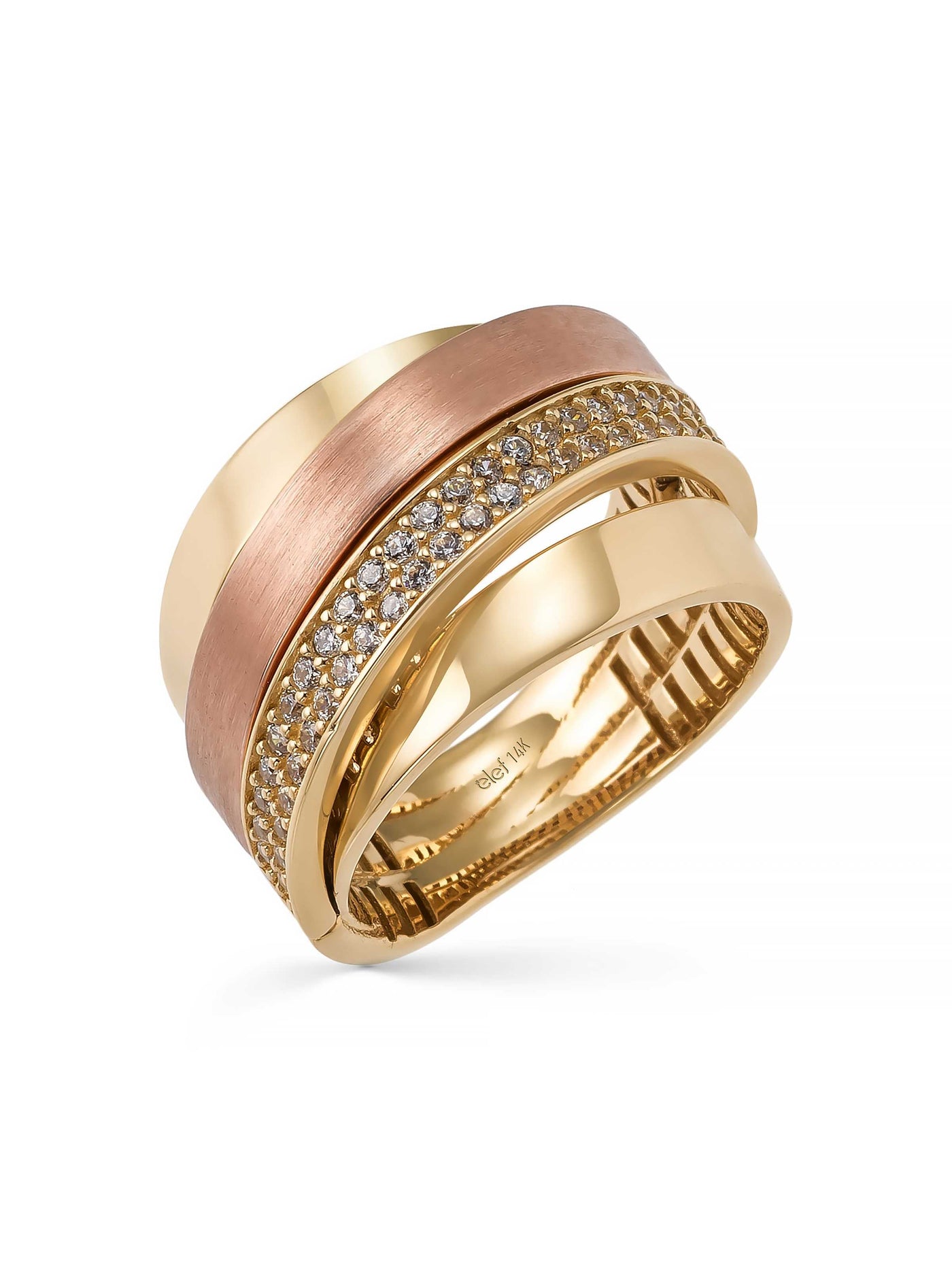 Trikolor Stone-Set Ring in 14K Gold by Elef Jewelry