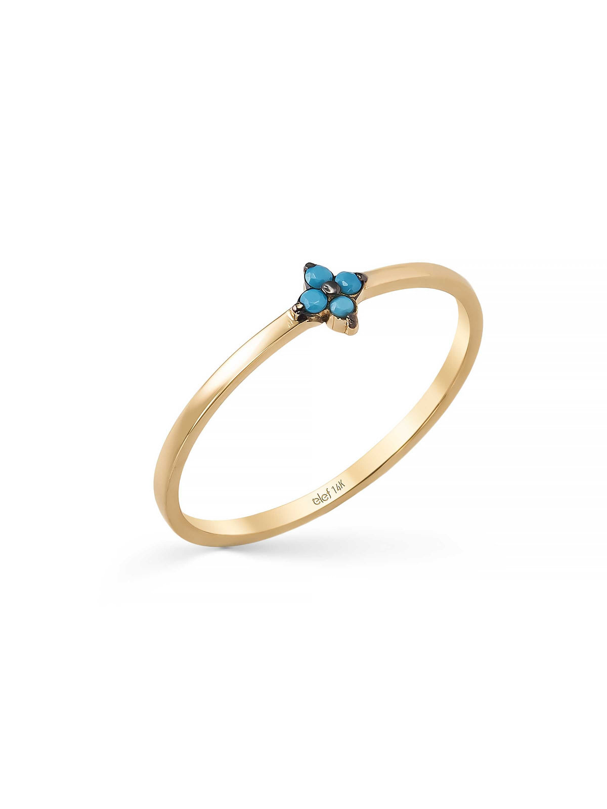 Turquoise Flower Form Minimal Ring in 14K Gold by Elef Jewelry