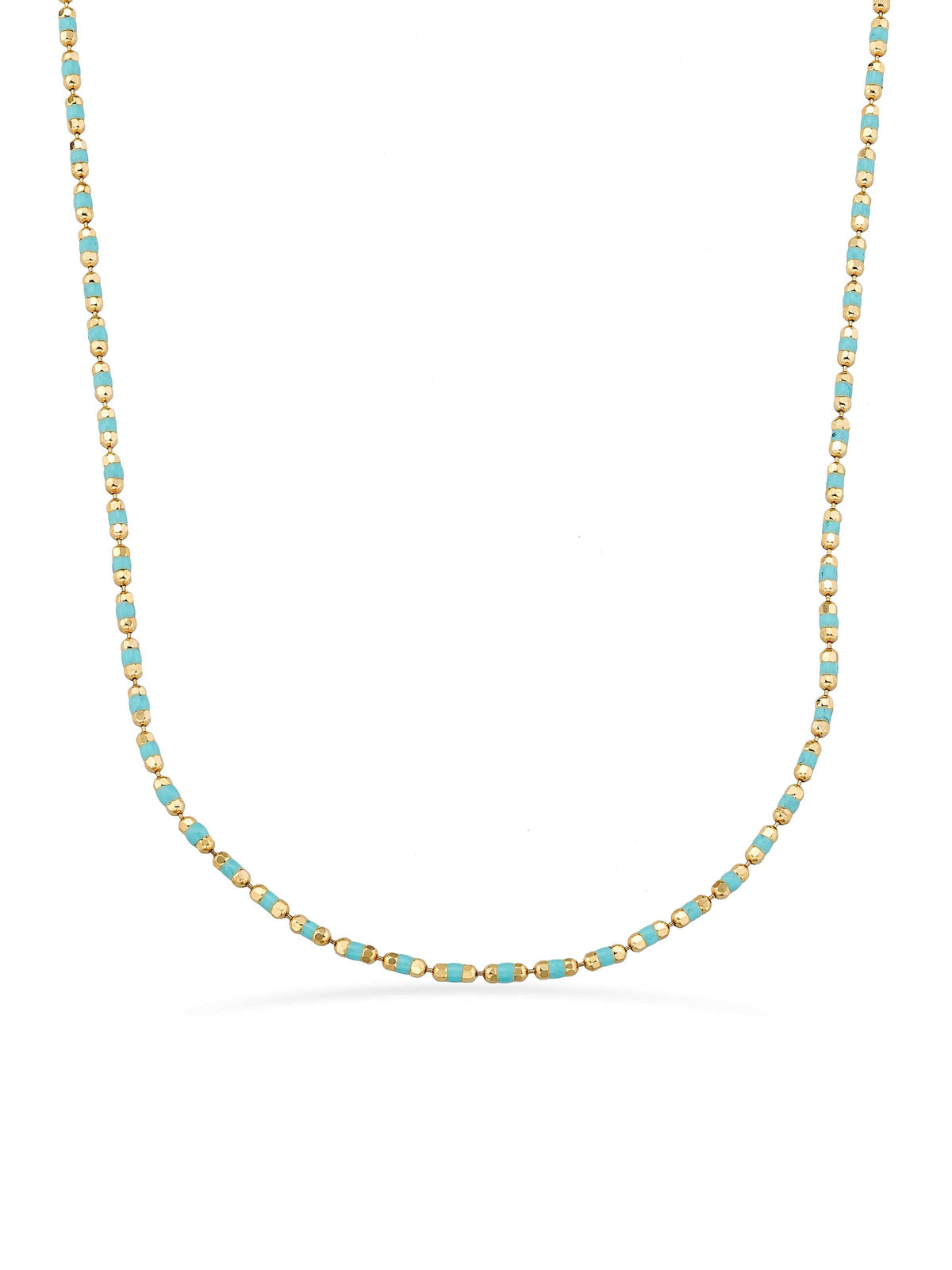 Turquoise Enamel Dorika Form Necklace in 14K Gold by Elef Jewelry