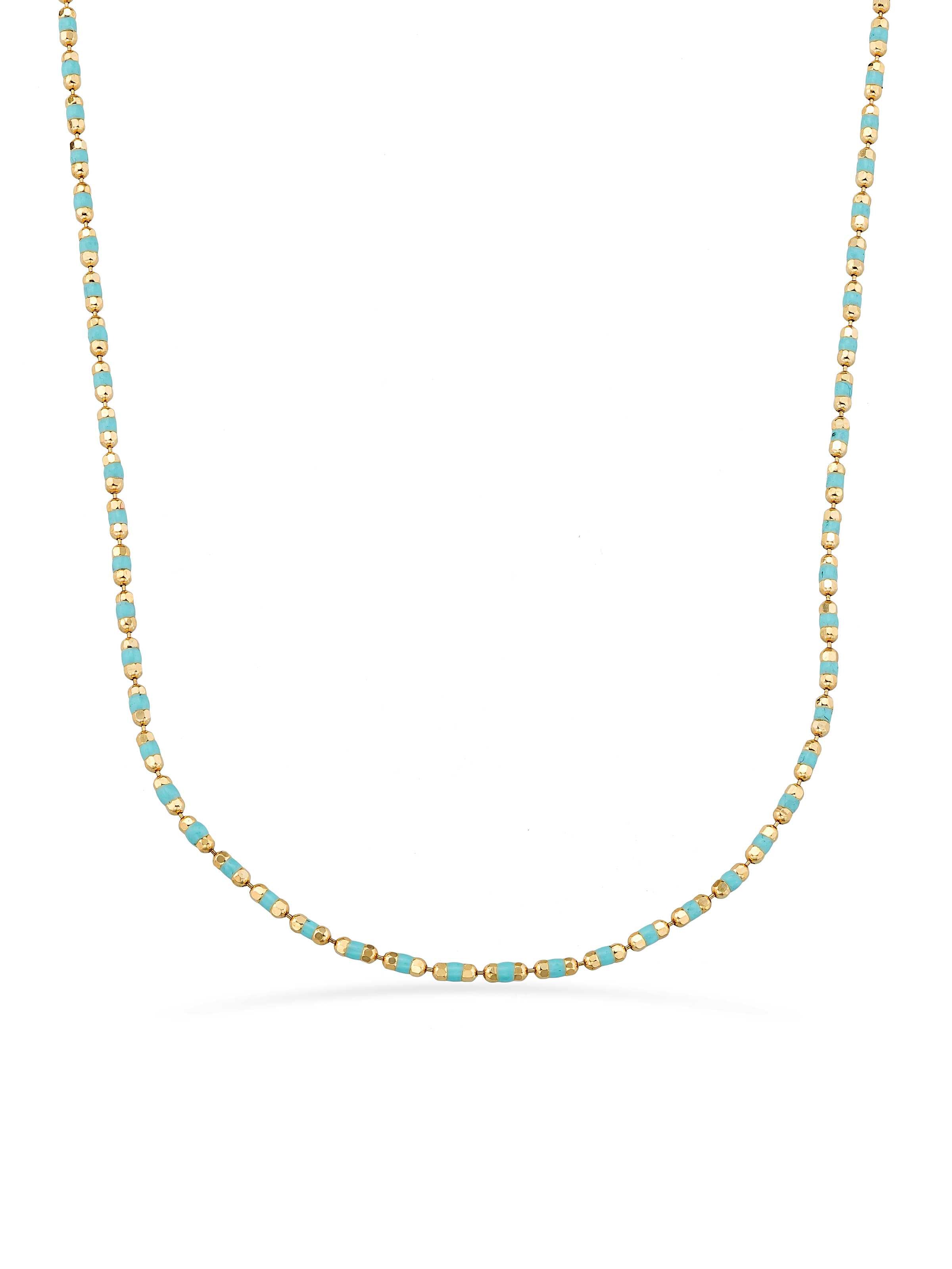 Turquoise Enamel Dorika Form Necklace in 14K Gold by Elef Jewelry