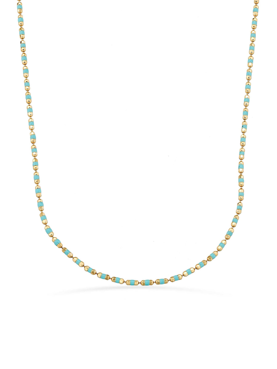Turquoise Enamel Dorika Form Necklace in 14K Gold