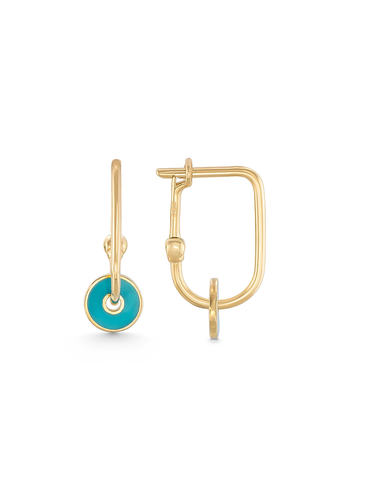 Turquoise Enamel Geometric Earrings in 14K Gold by Elef Jewelry