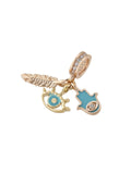 Turquoise Enamel Evil Eye, Hamsa Hand & Feather Stone Charm in 14K Gold by Elef Jewelry