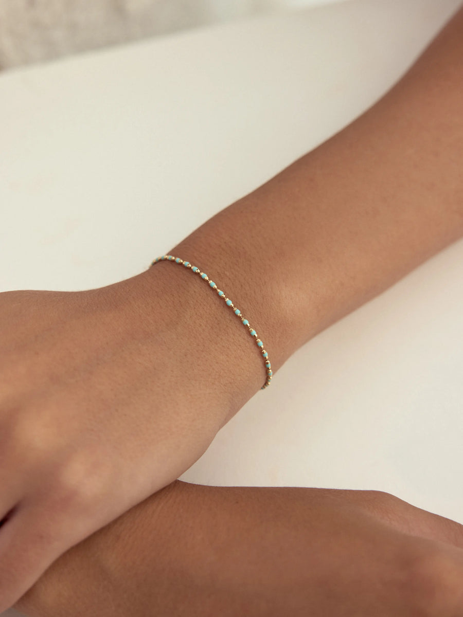 Turquoise Enamel Row Bracelet in 14K Gold