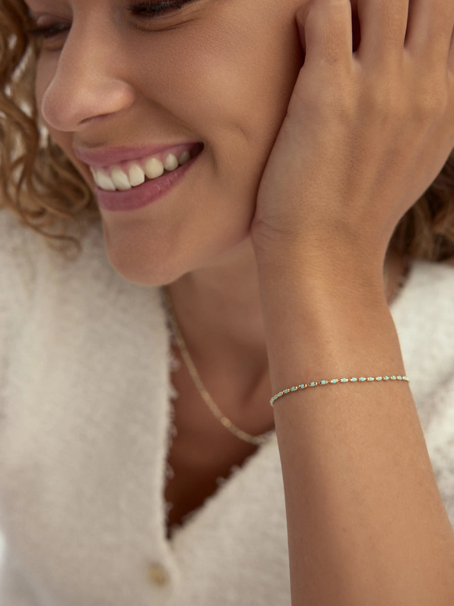 Turquoise Enamel Row Bracelet in 14K Gold