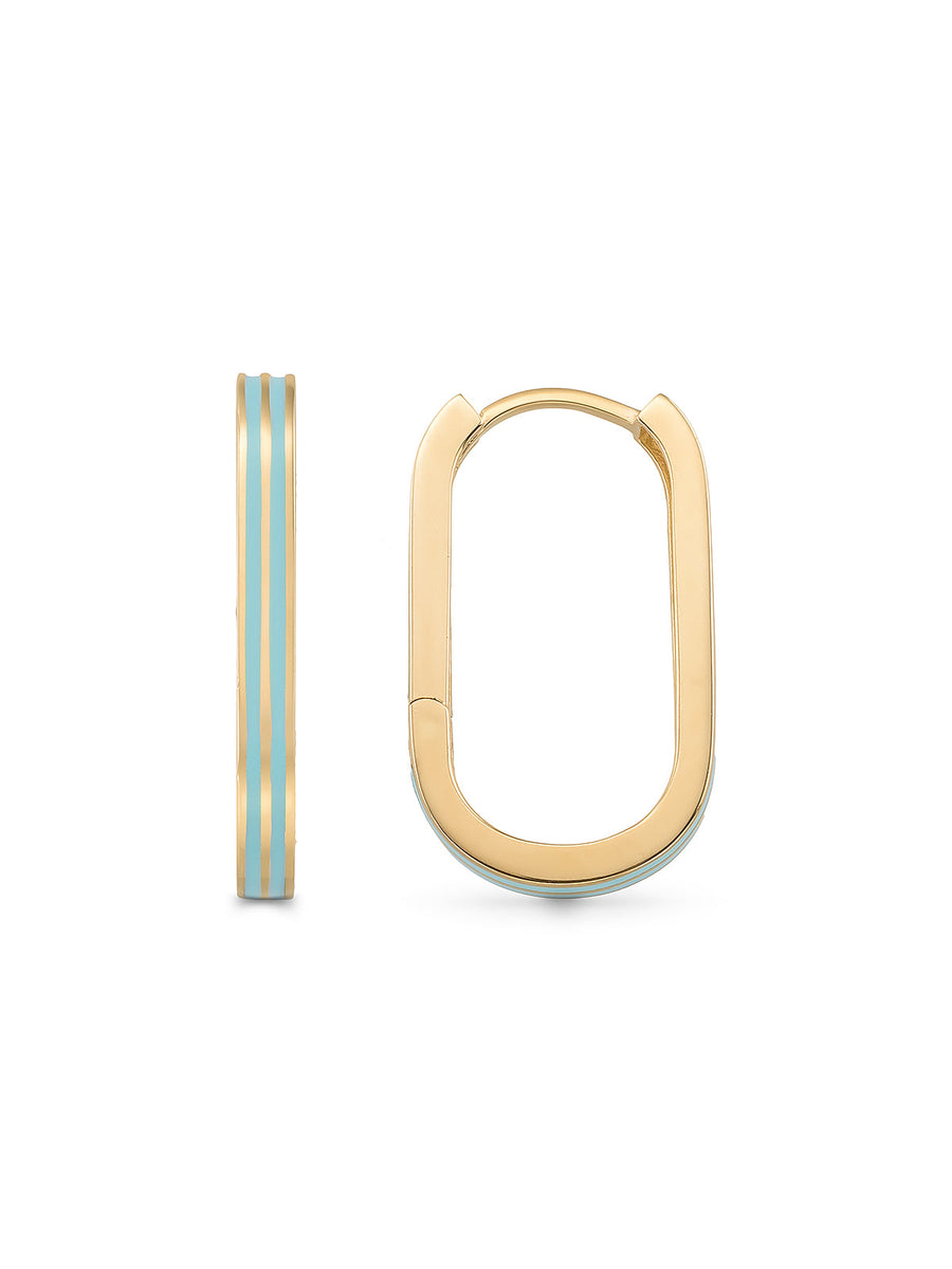 Turquoise Strip Oval Form Earrings in 14K Gold