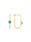 Turquoise Stone Accents Rectangular Hoop Earrings in 14K Gold by Elef Jewelry