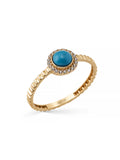 Turquoise Stone Halo Ring in 14K Gold by Elef Jewelry