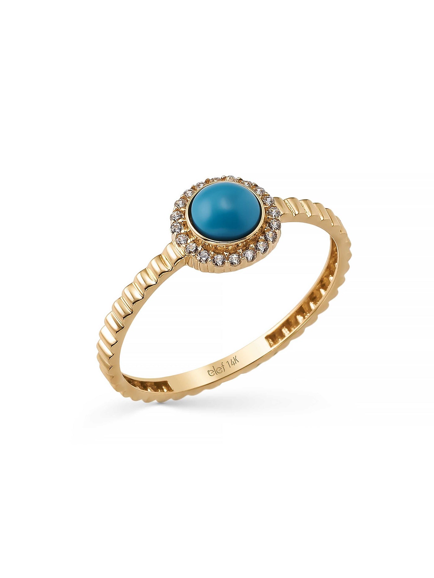 Turquoise Stone Halo Ring in 14K Gold by Elef Jewelry