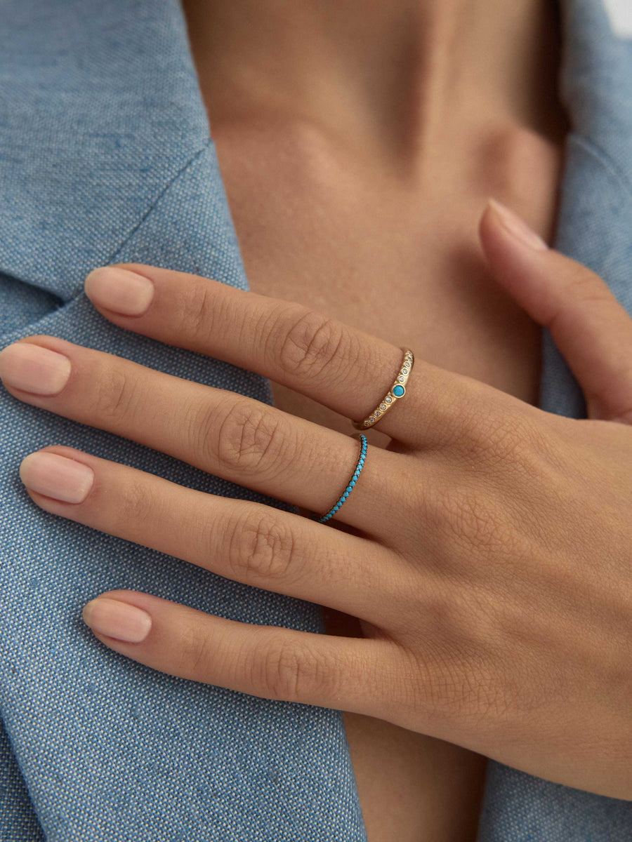 Turquoise Stone Minimal Eternity Ring in 14K Gold