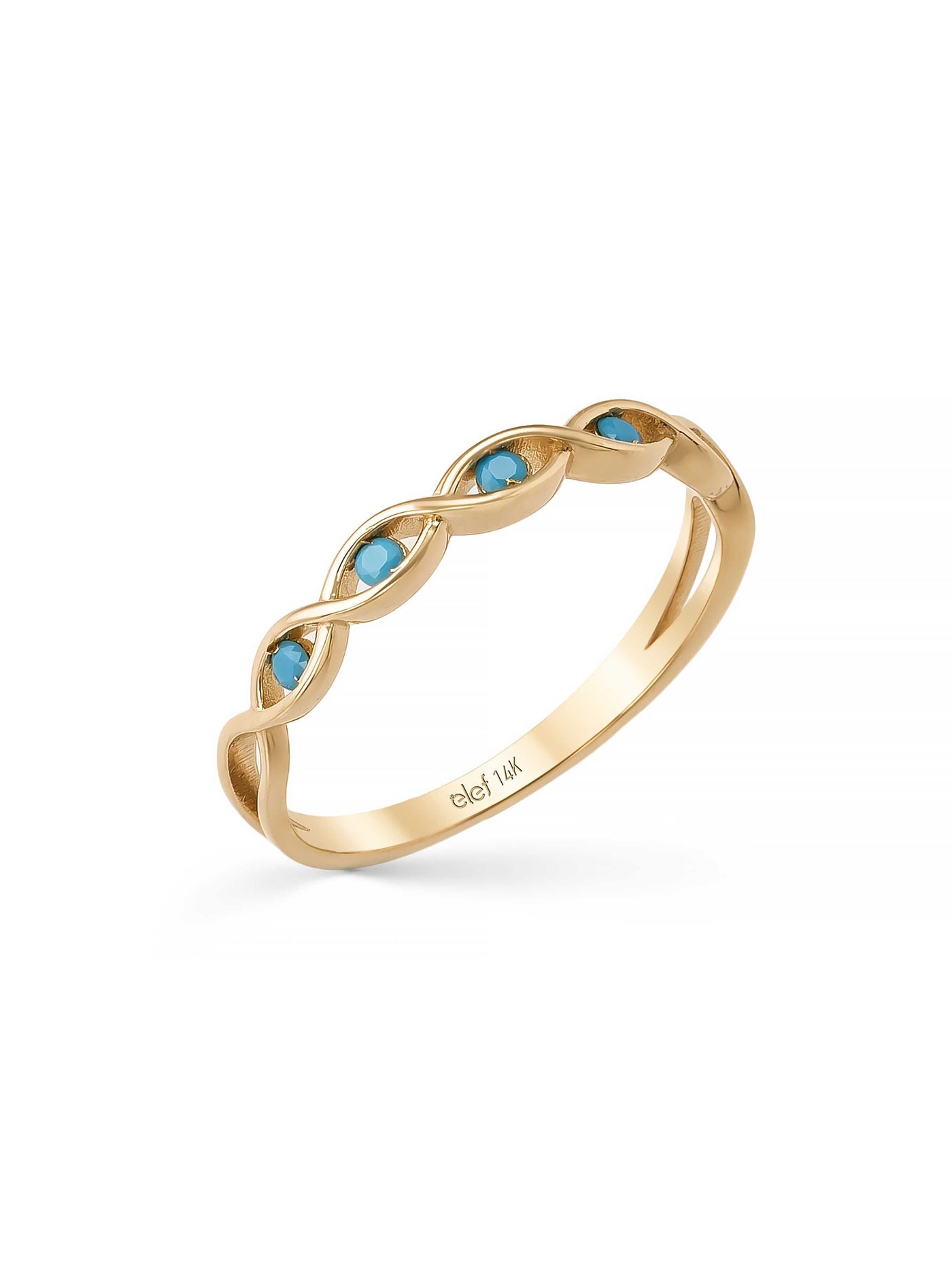 Turquoise Stone Braided Motif Ring in 14K Gold by Elef Jewelry