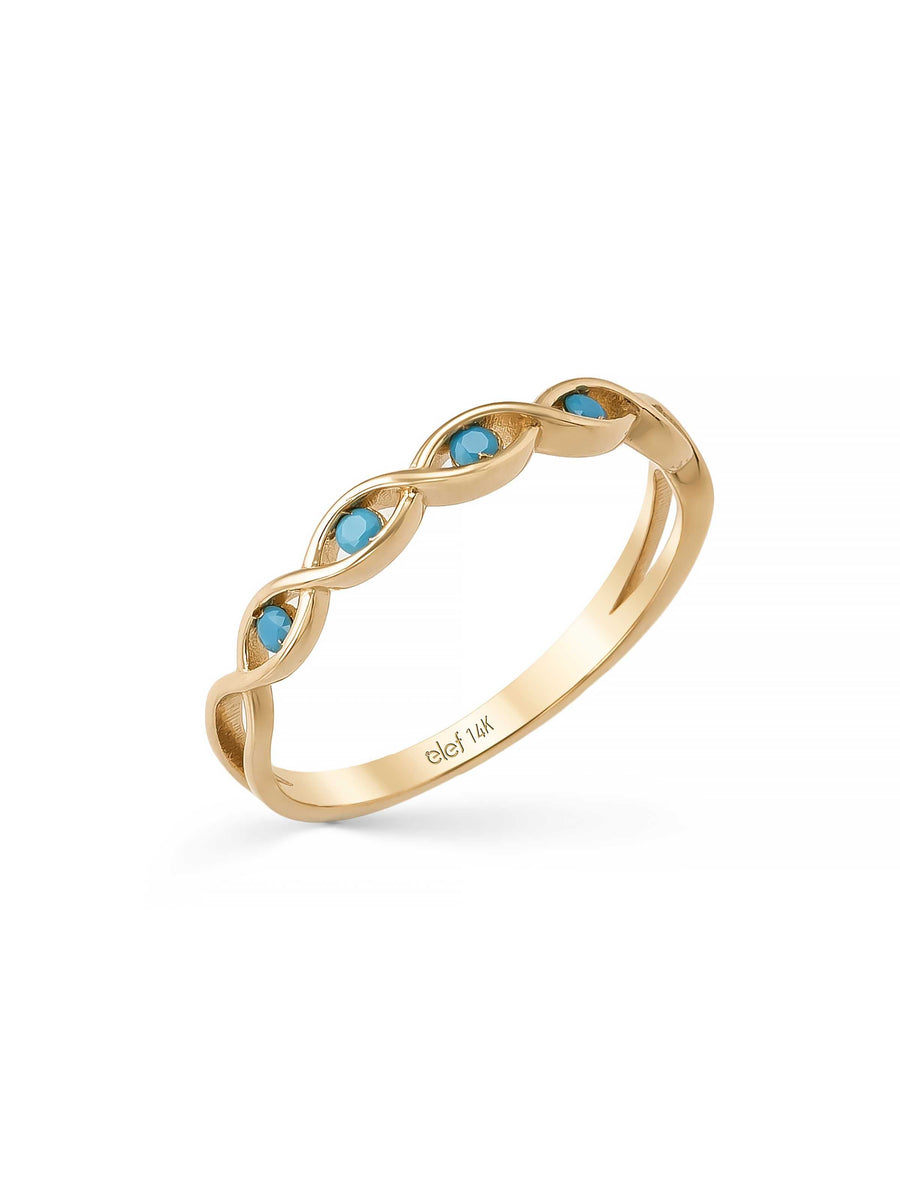 Turquoise Stone Braided Motif Ring in 14K Gold