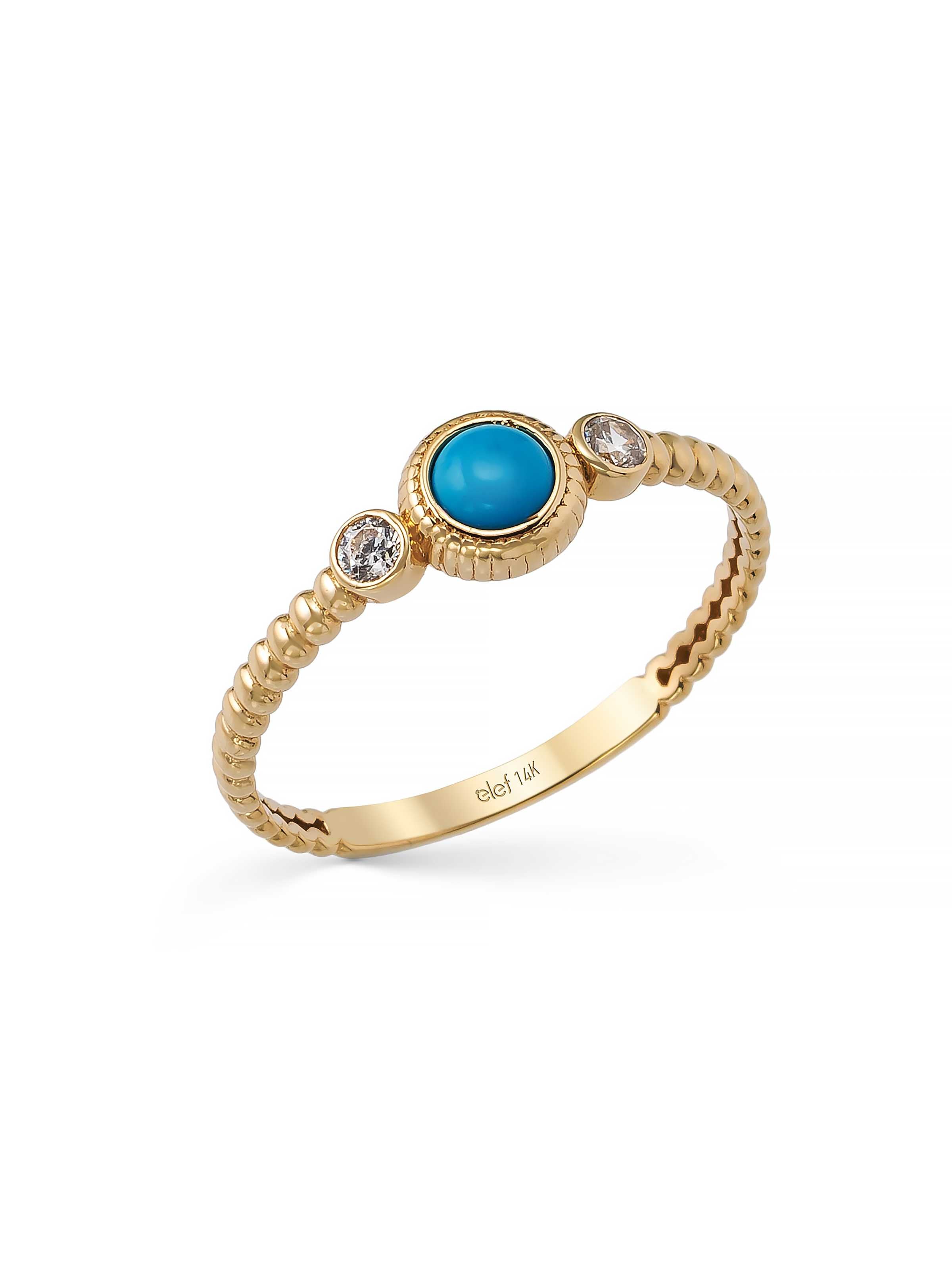 Turquoise Stone Vintage Textured Ring in 14K Gold by Elef Jewelry