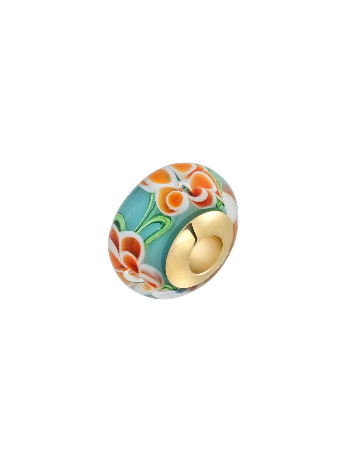 Orange Flower Turquoise Murano Glass Charm in 14K Gold by Elef Jewelry