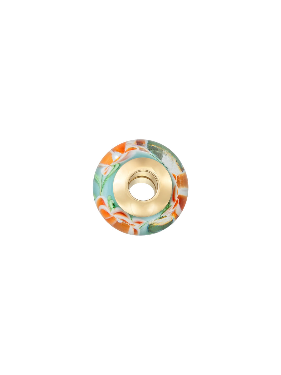 Orange Flower Turquoise Murano Glass Charm in 14K Gold