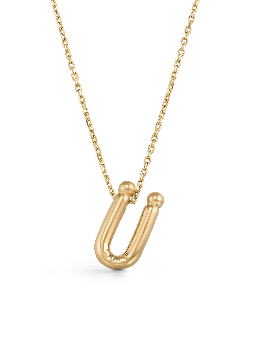 Letter U Classic Initial Necklace in 14K Gold