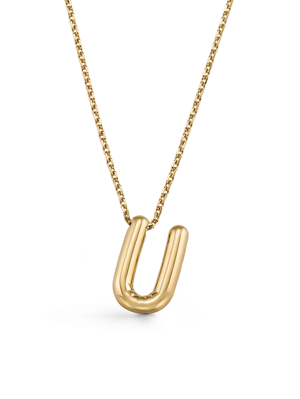 Letter U Classic Initial Necklace in 14K Gold by Elef Jewelry