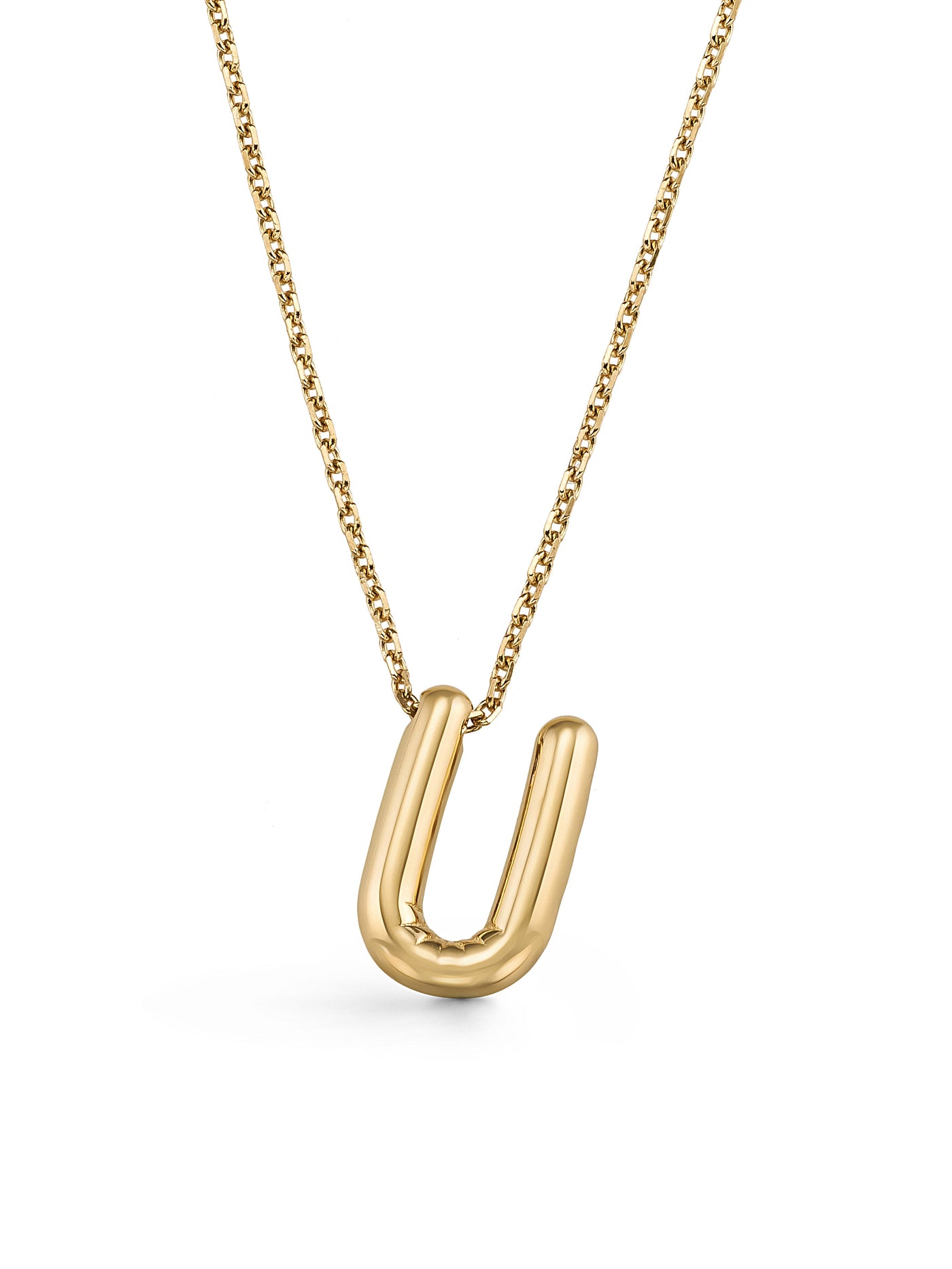 Letter U Classic Initial Necklace in 14K Gold by Elef Jewelry