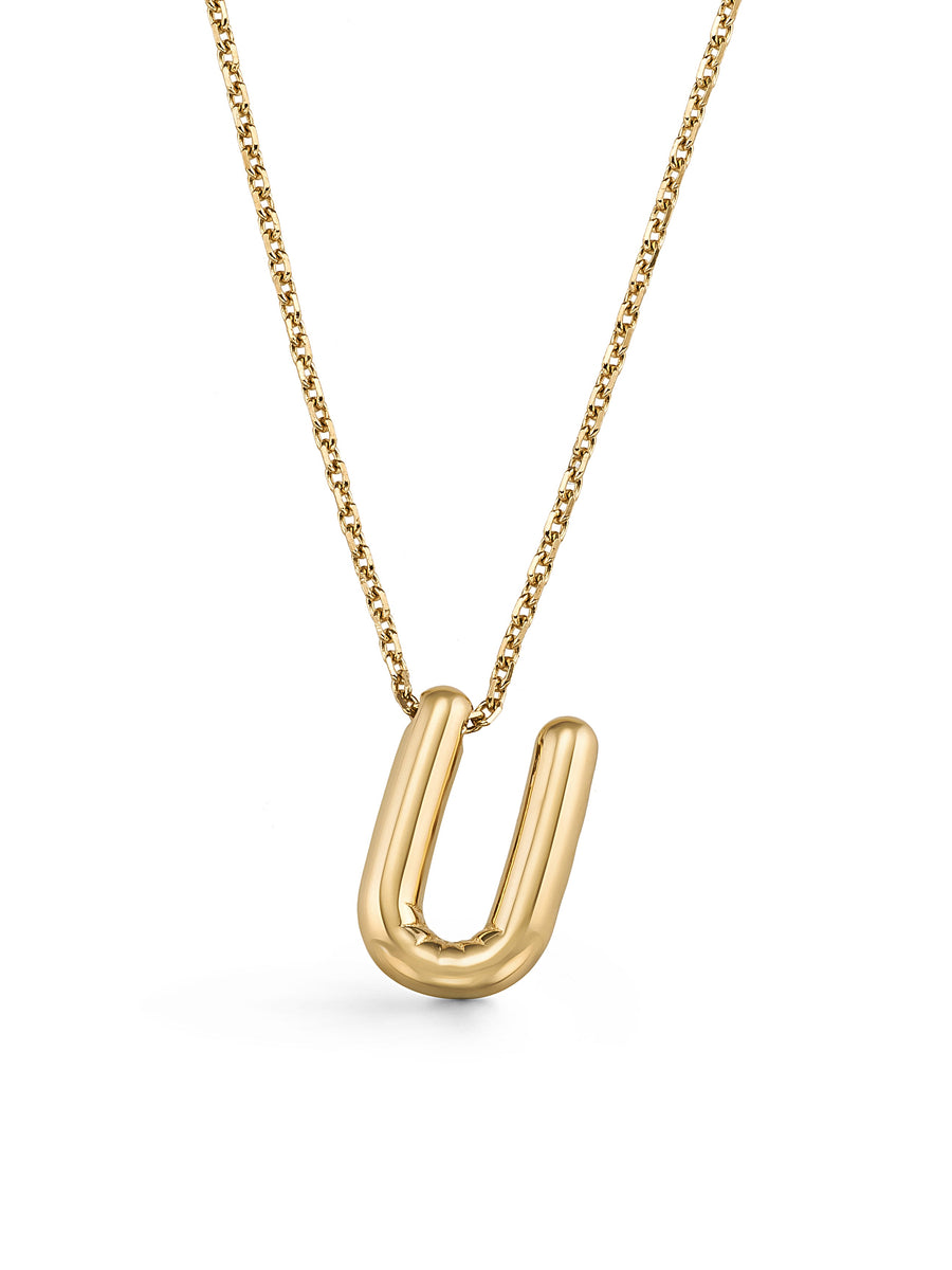 Letter U Classic Initial Necklace in 14K Gold