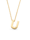 Letter U Stone Initial Necklace in 14K Gold by Elef Jewelry