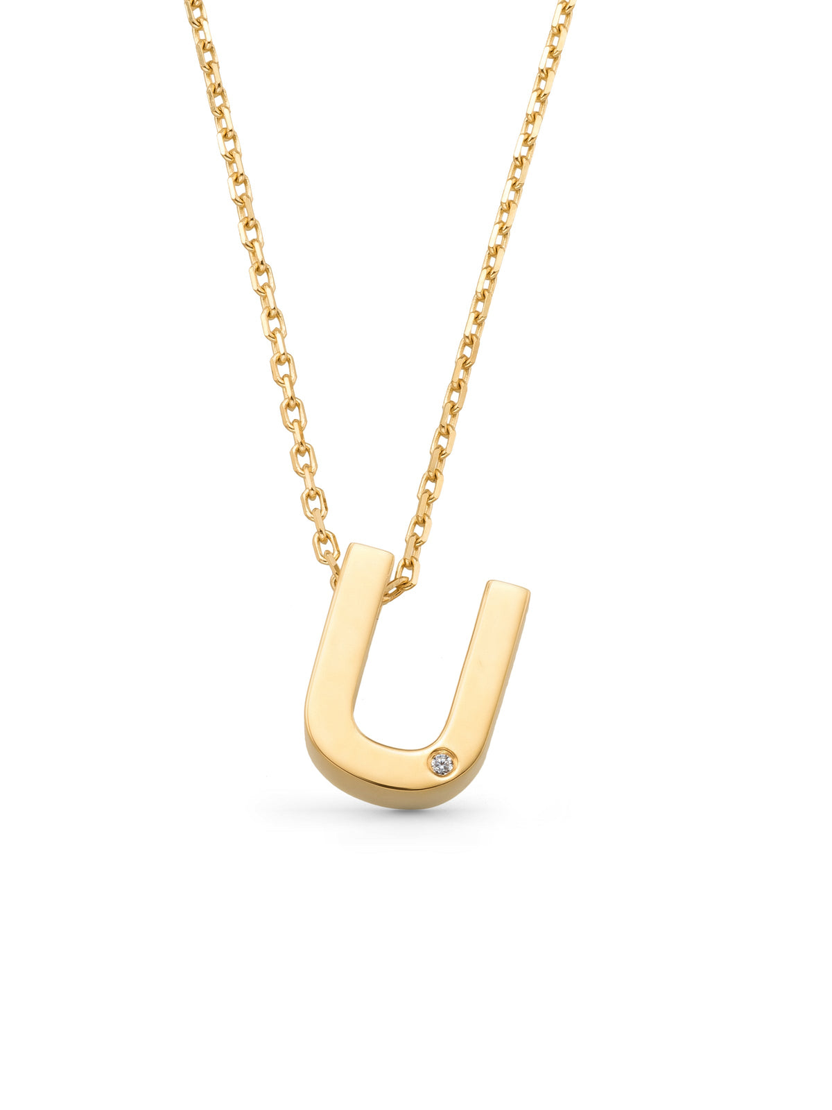 Letter U Stone Initial Necklace in 14K Gold by Elef Jewelry
