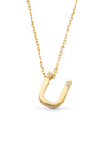Letter U Stone Initial Necklace in 14K Gold by Elef Jewelry
