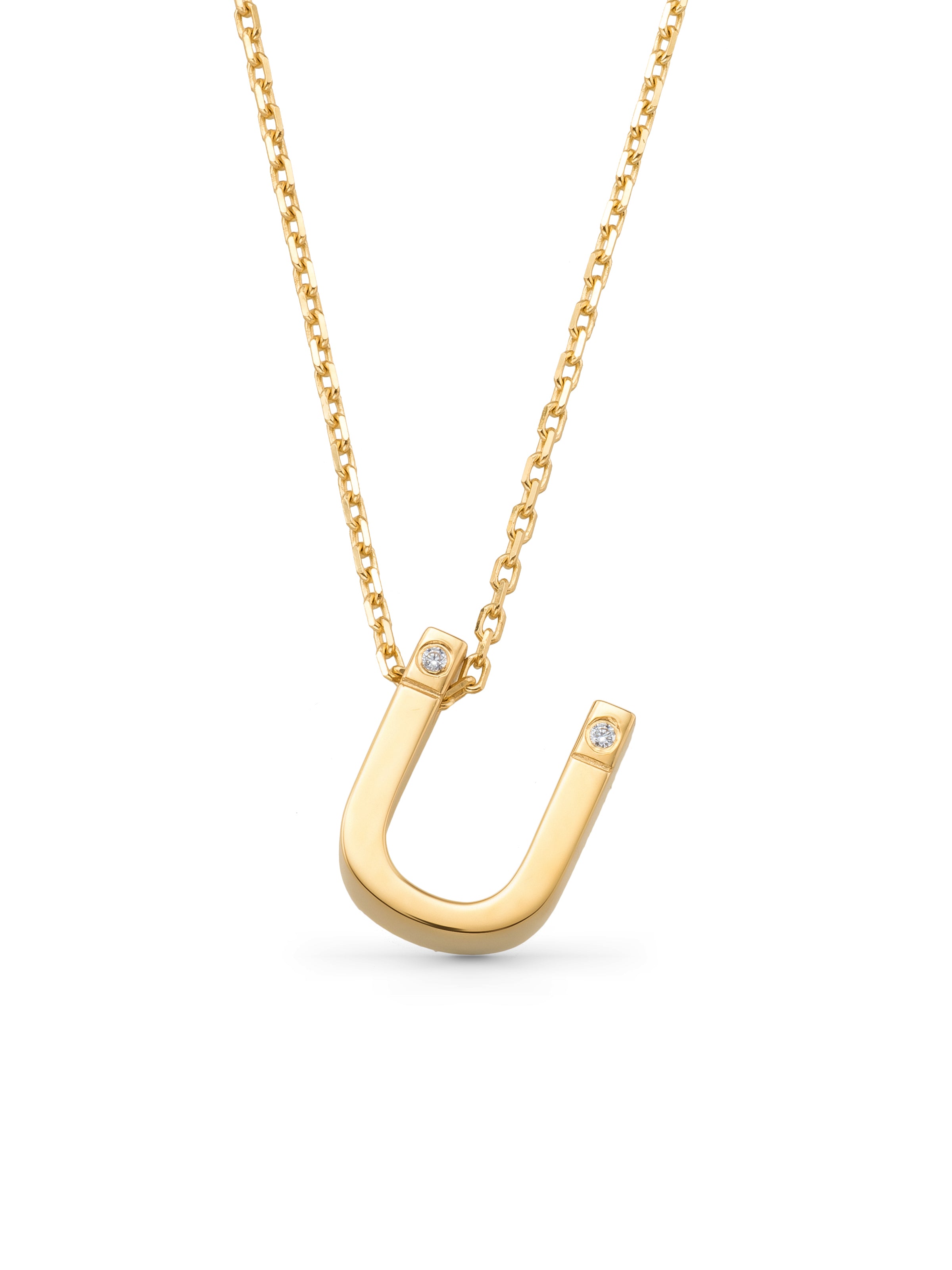 Letter U Stone Initial Necklace in 14K Gold by Elef Jewelry