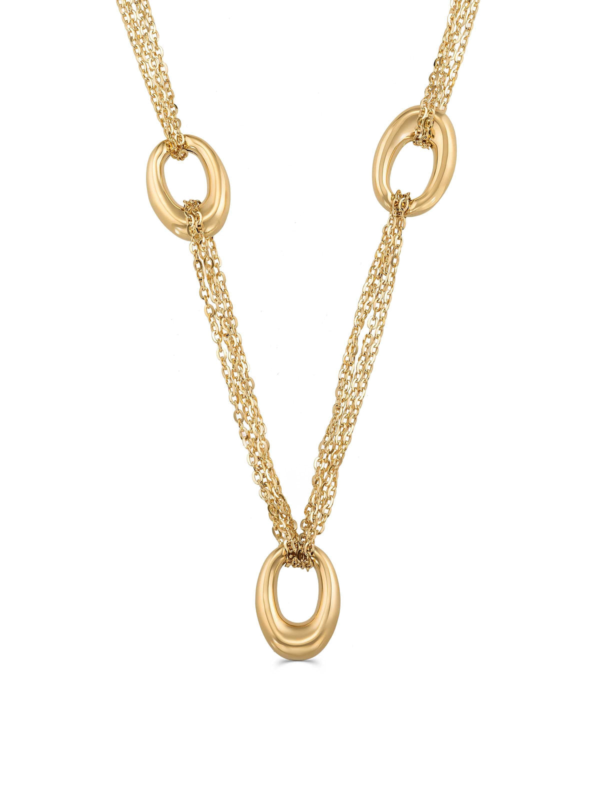 14K Gold Three Oval Ringed Multicolor Chain Necklace by Elef Jewelry