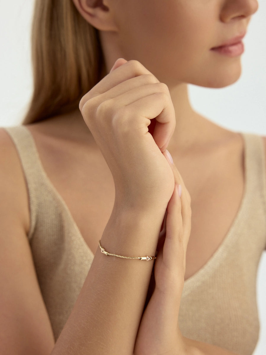 Three Piece Cylinder & Dorika Bead Bracelet in 14K Gold