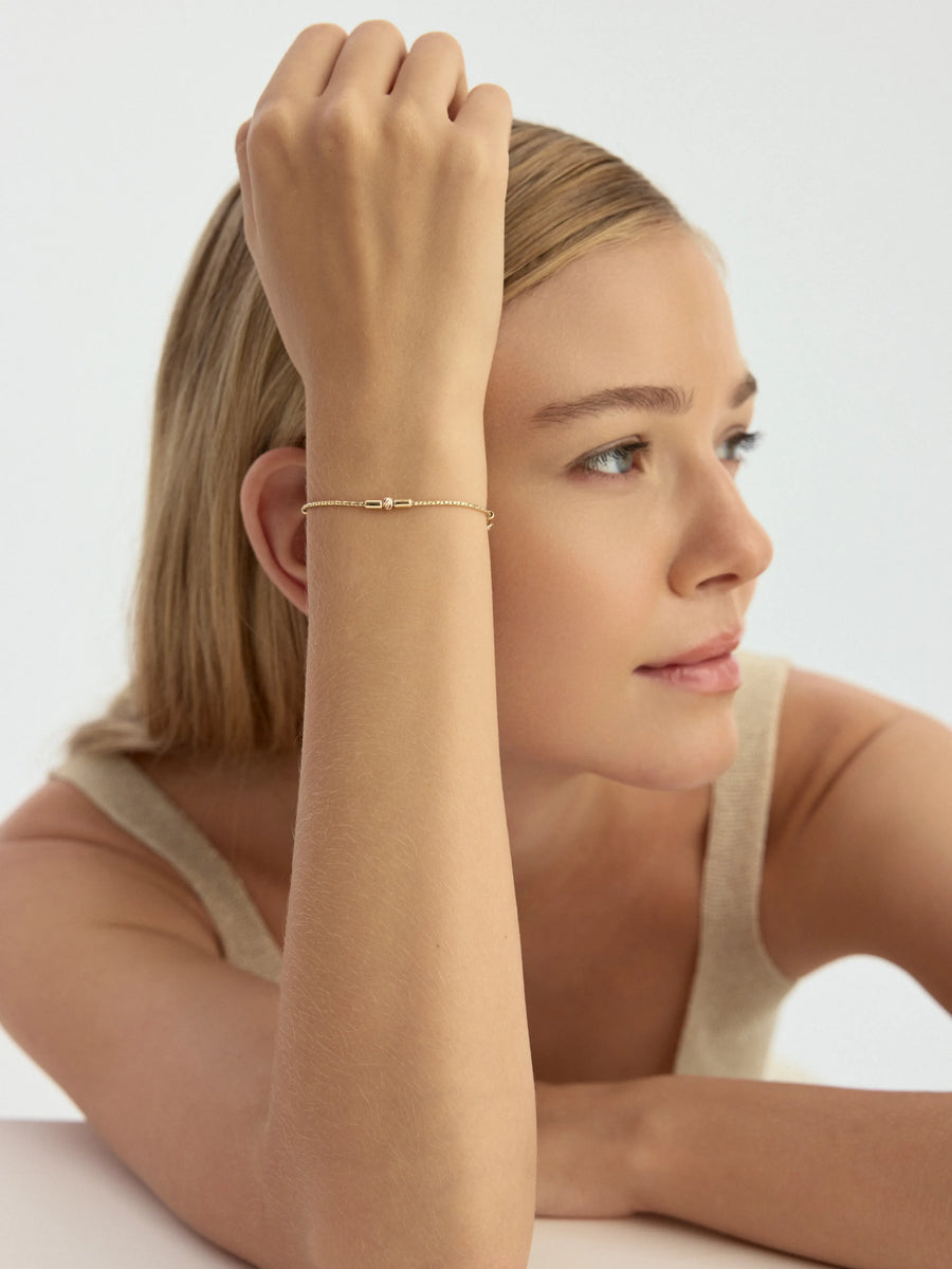 Three Piece Cylinder & Dorika Bead Bracelet in 14K Gold