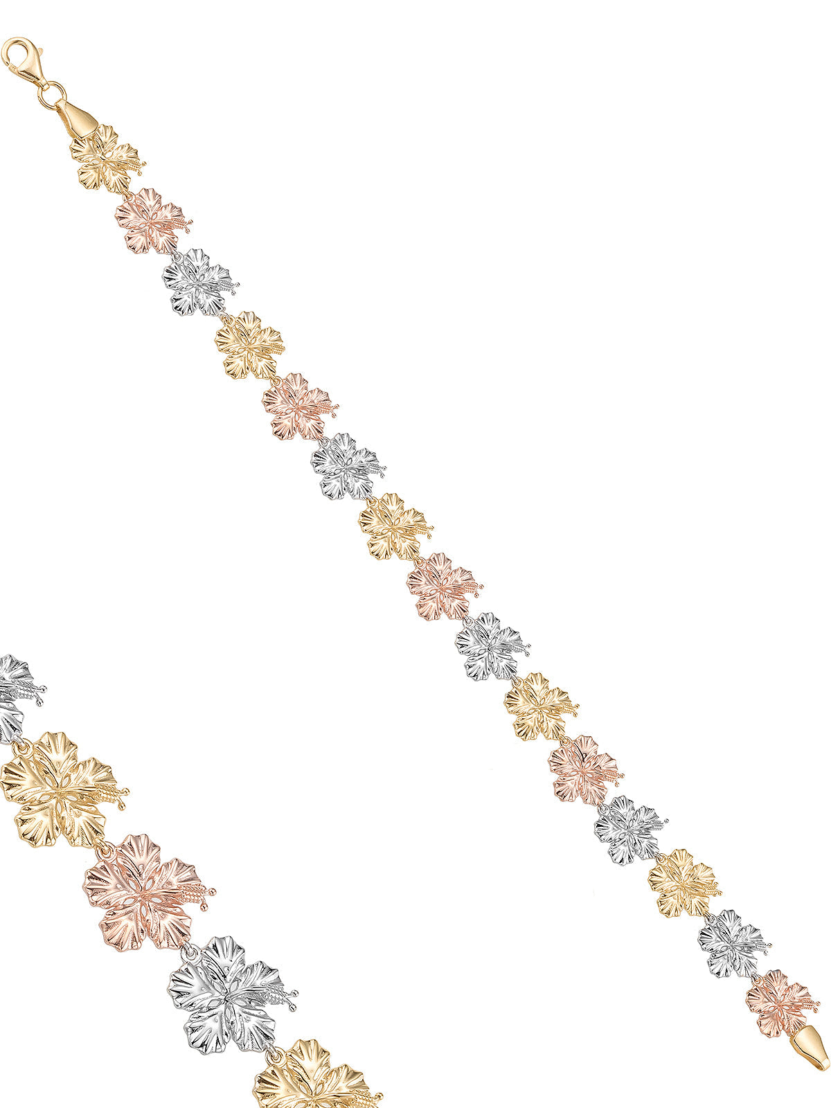 Tri-Color Flower Form Bracelet in 14K Gold by Elef Jewelry