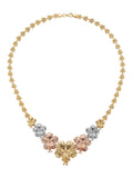 Tri-Color Flower Motif Sparkling Necklace in 14K Gold by Elef Jewelry