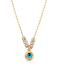 Tri-Color Dorika Bead & Evil Eye Beaded Necklace in 14K Gold by Elef Jewelry