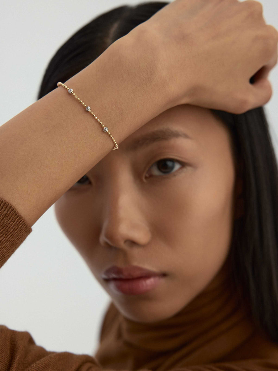 Tri-Color Dorika Bead Bracelet in 14K Gold