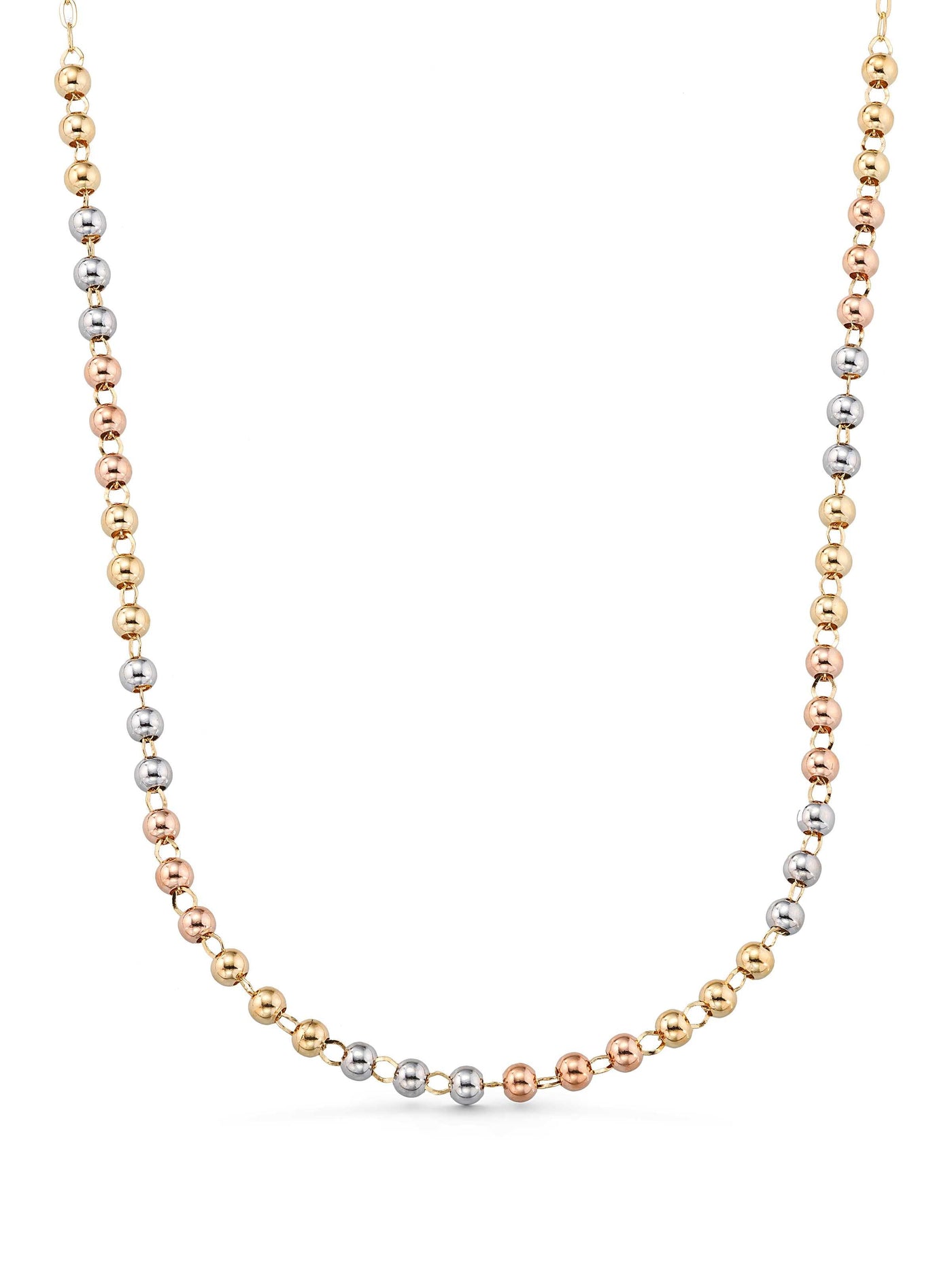 Tri-Color Row Dorika Bead Necklace in 14K Gold by Elef Jewelry