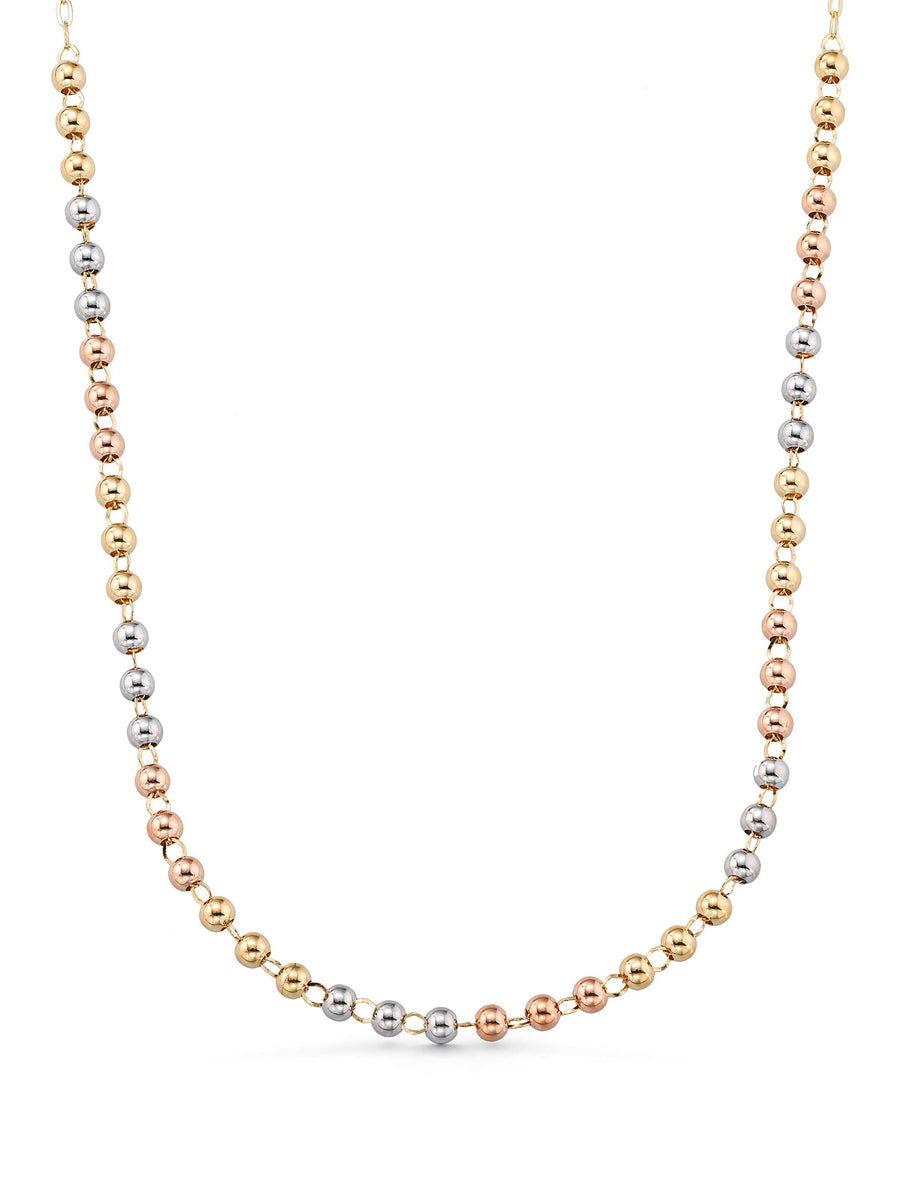 Tri-Color Row Dorika Bead Necklace in 14K Gold