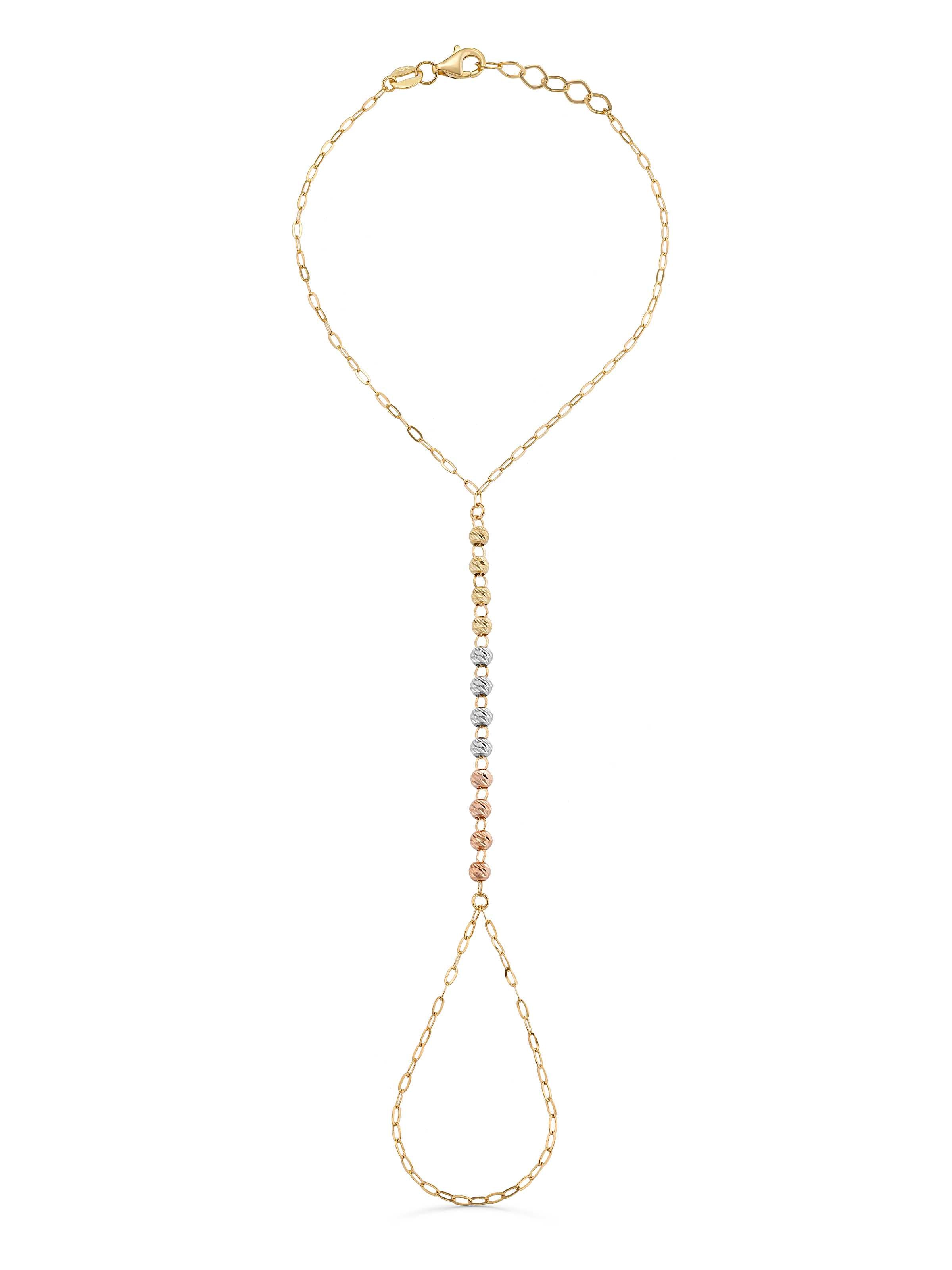 Tri-Color Row Dorika Bead Hand Chain in 14K Gold by Elef Jewelry