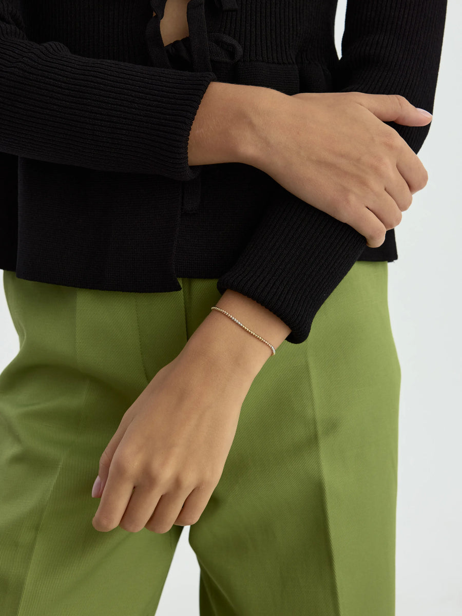 Tri-Color Row Dorika Bead Bracelet in 14K Gold