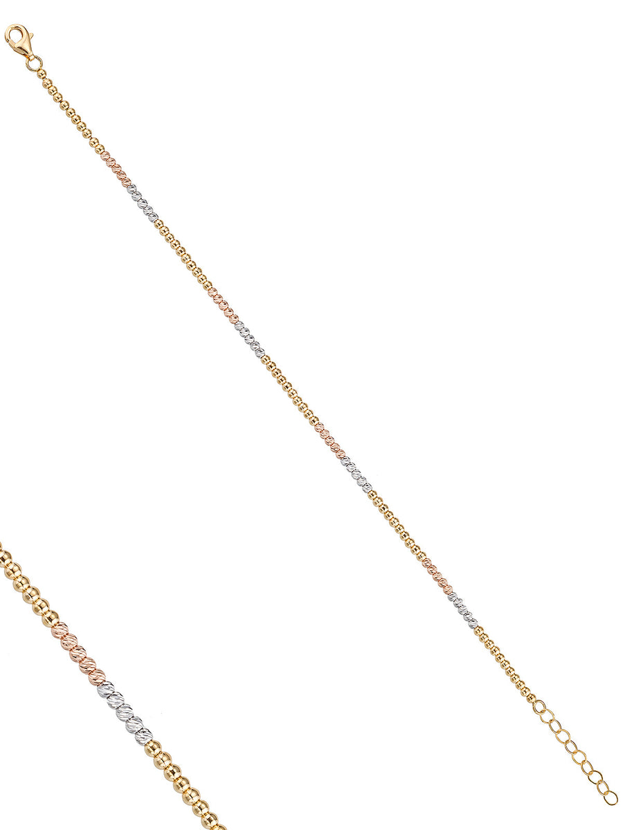 Tri-Color Row Dorika Bead Bracelet in 14K Gold