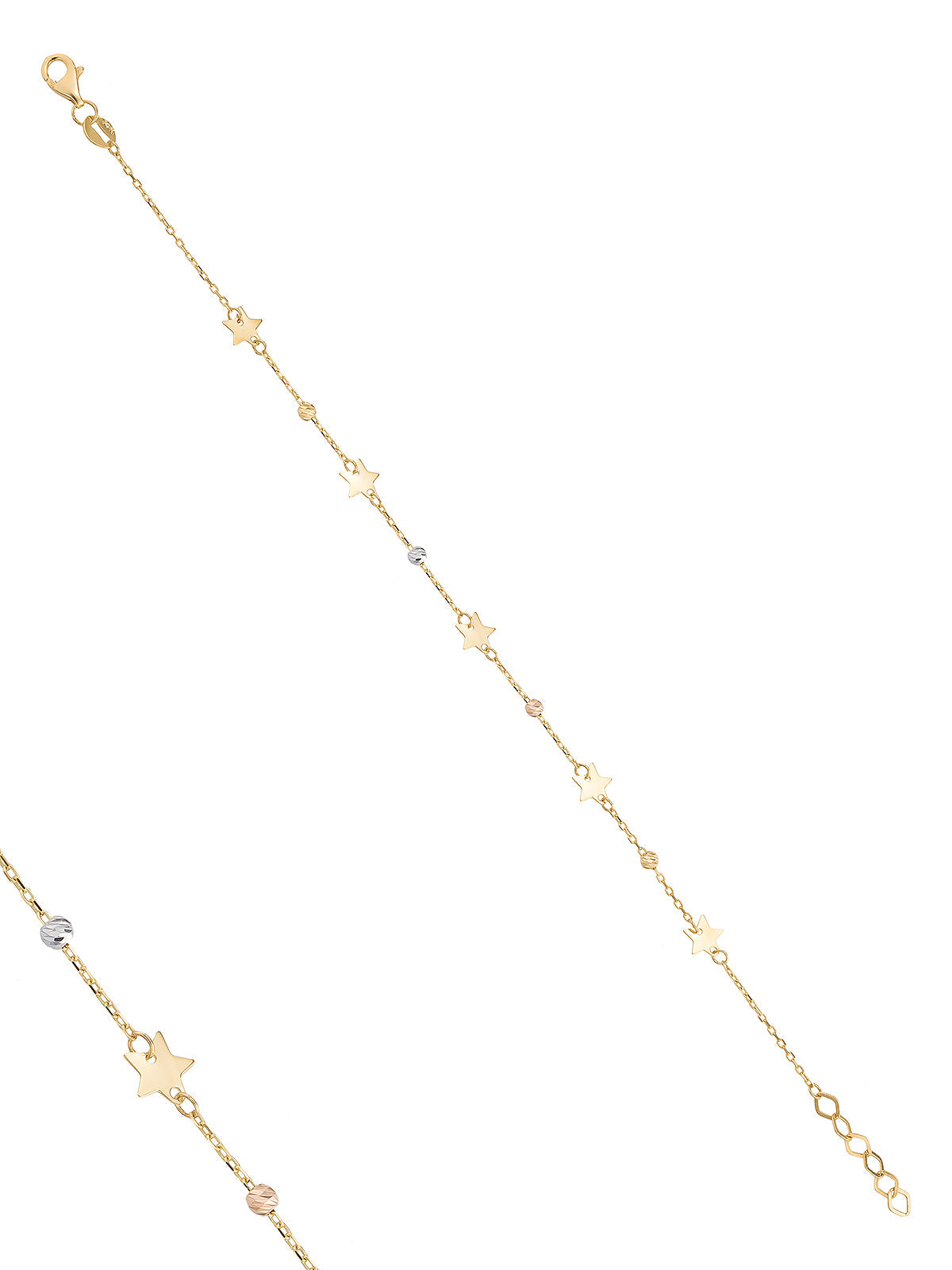 Tri-Color Star Dorika Bead Bracelet in 14K Gold by Elef Jewelry