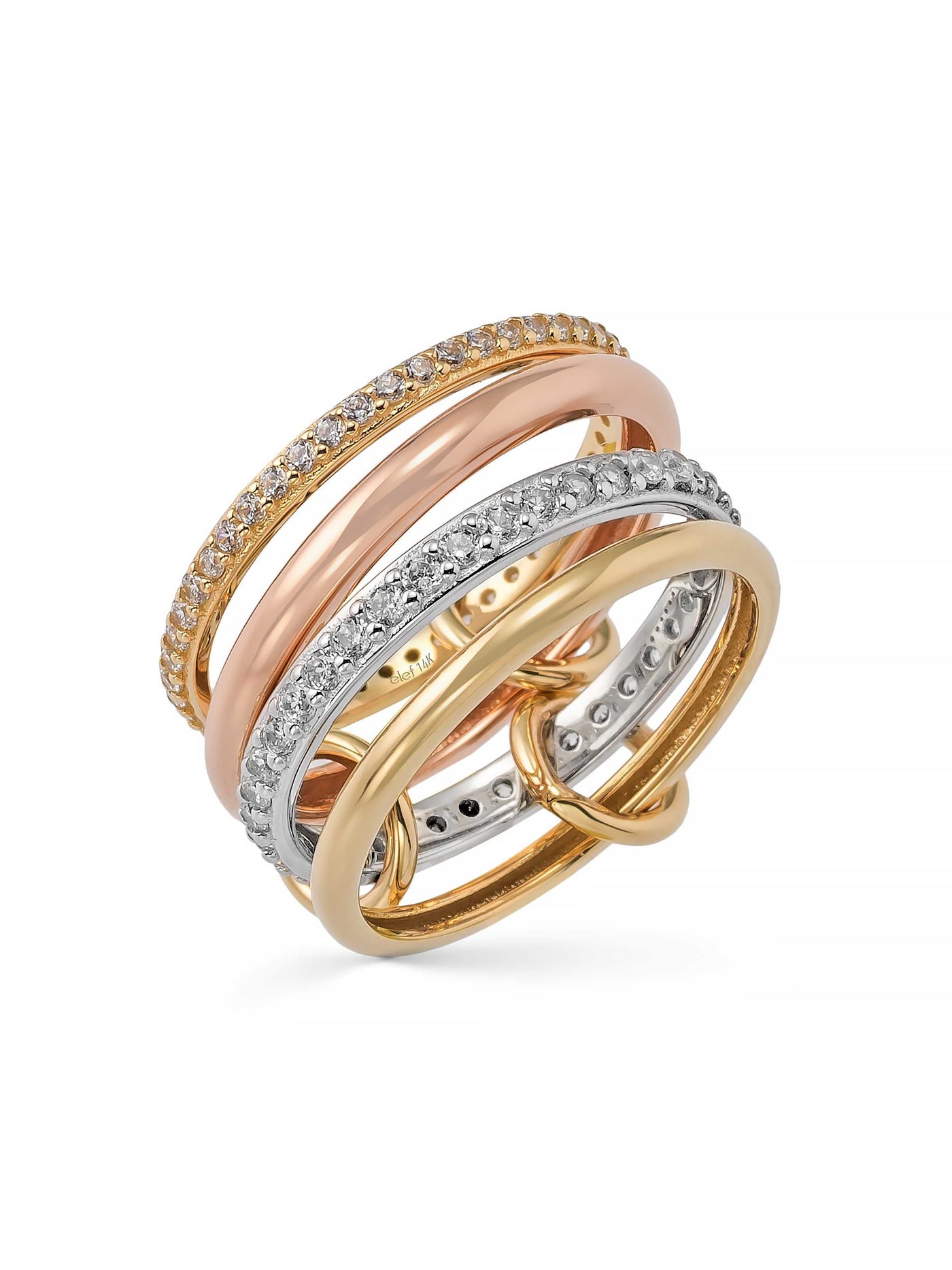 Three Multicolor Modern Eternity Ring in 14K Gold by Elef Jewelry