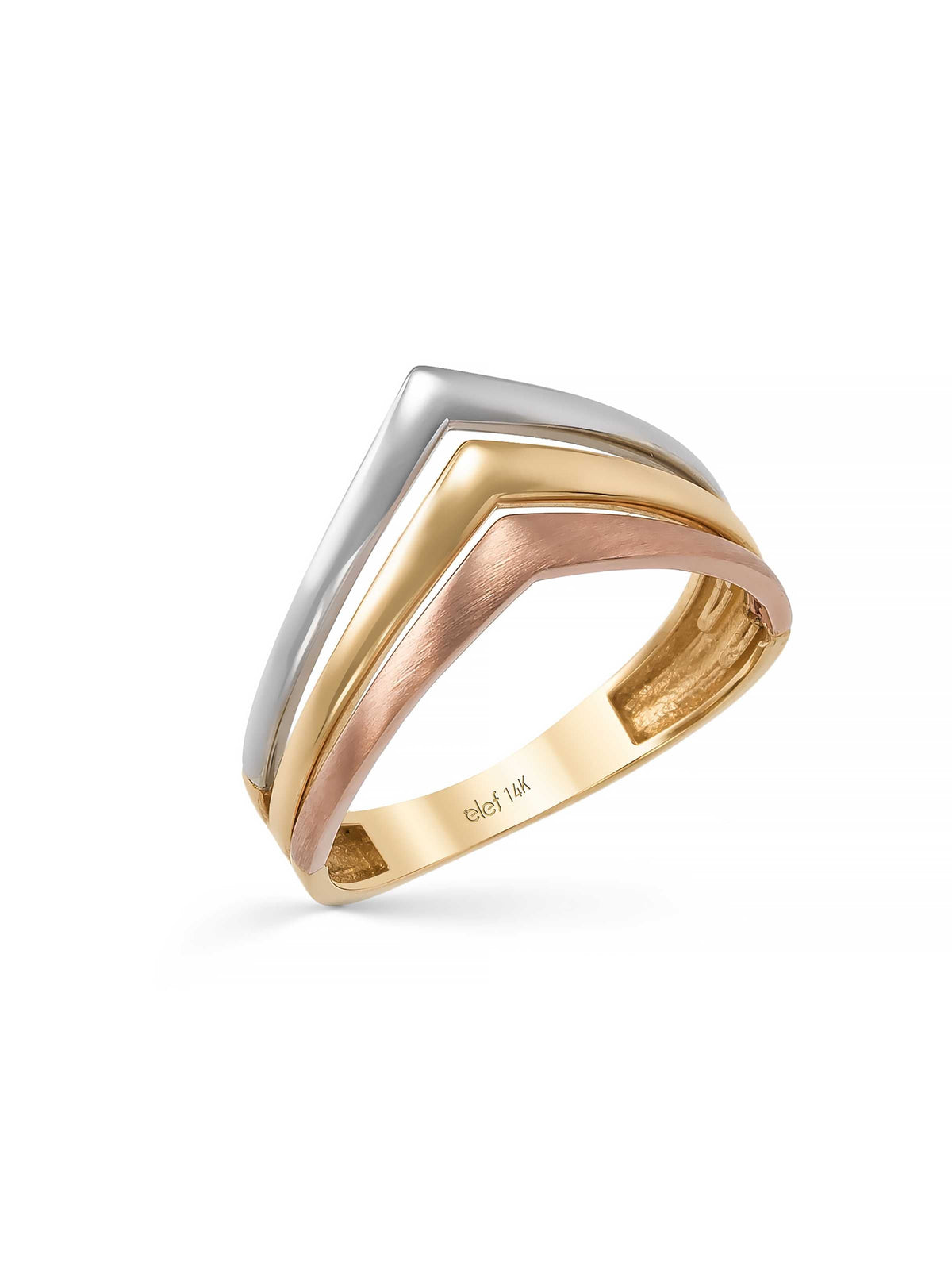 Three Multicolor V Form Minimal Ring in 14K Gold by Elef Jewelry