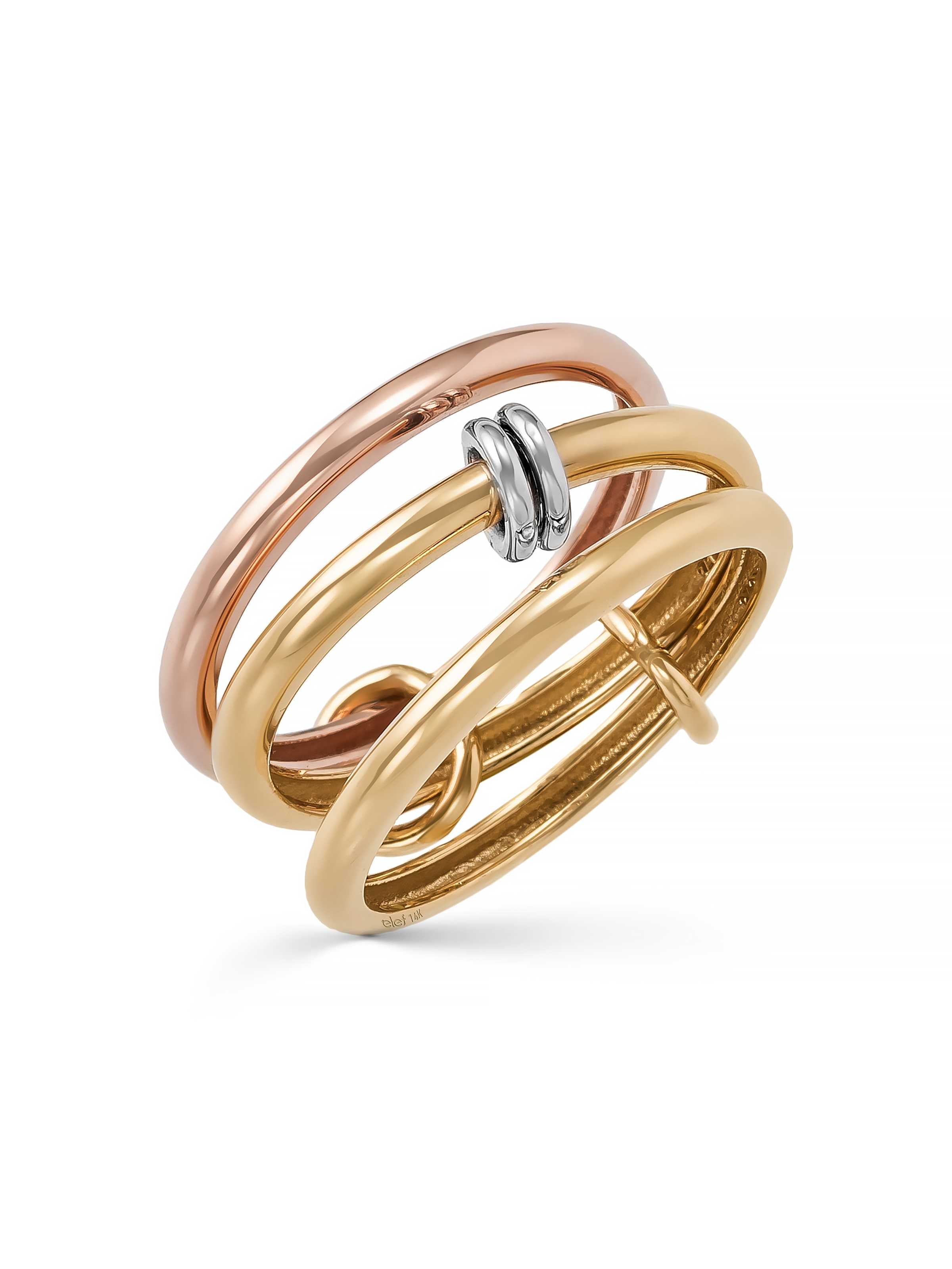 Three Multicolor Chain Form Ring in 14K Gold by Elef Jewelry