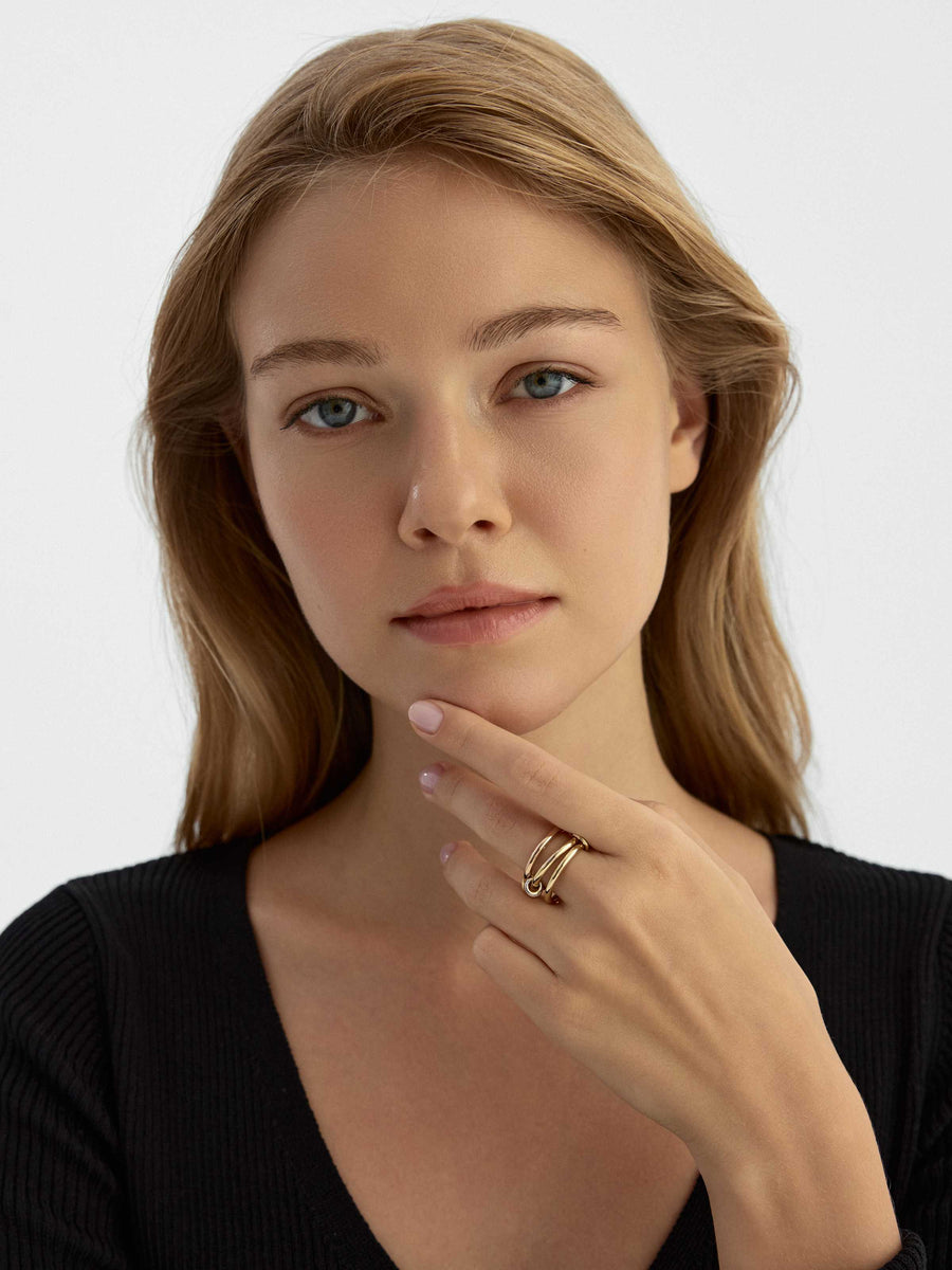 Three Multicolor Chain Form Ring in 14K Gold