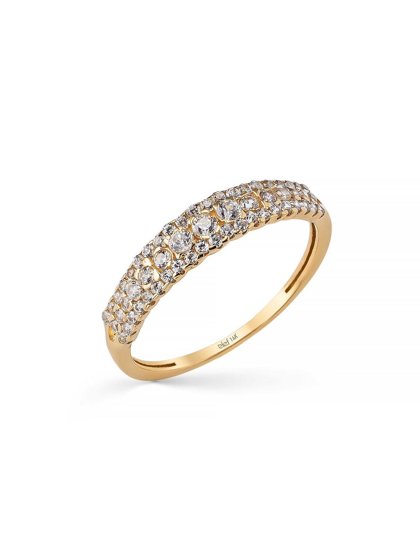 Three Row Zircon Stone Classic Ring in 14K Gold by Elef Jewelry