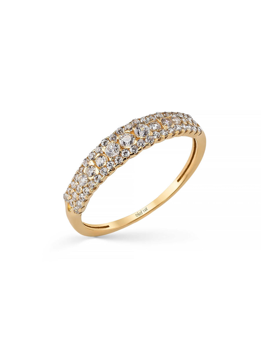 Three Row Zircon Stone Classic Ring in 14K Gold